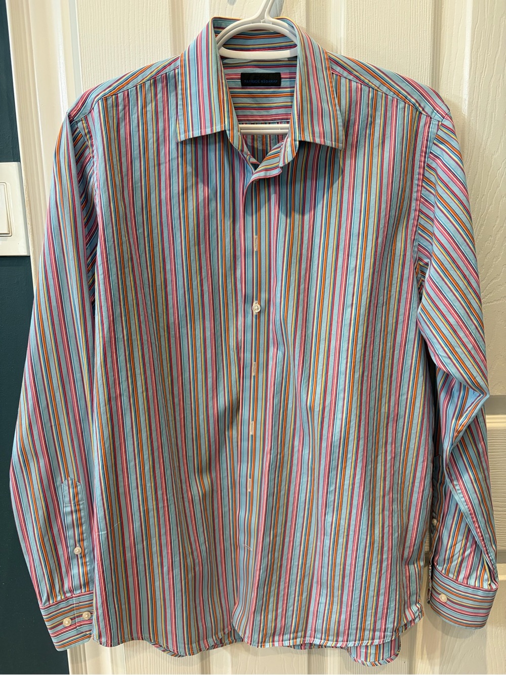 Men's Long-Sleeve Multi-Stripe Dress Shirt - Blue/Pink